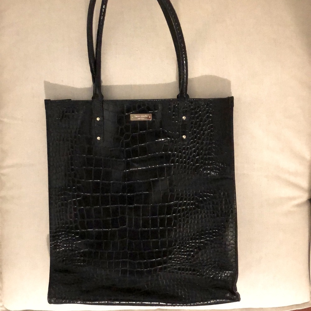 Black Kate Spade Croc Embossed Leather Bag